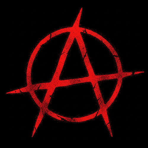 make me a red spiky textured grungy hand drawn like anarchy symbol on a black background make sure all the end of the A in the anarchy symbol poke out of the circle 